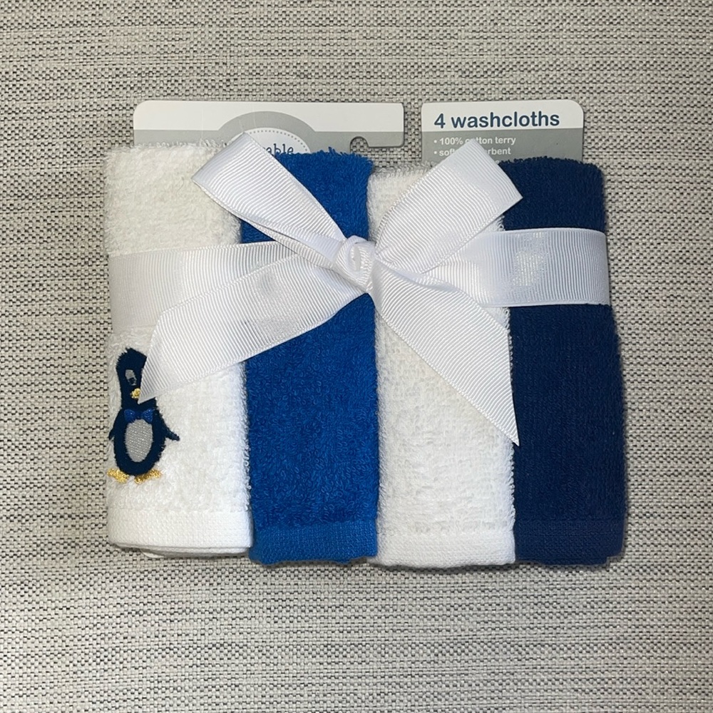 Luvable Friends Cotton Terry Penguin Washcloth 4 Pack